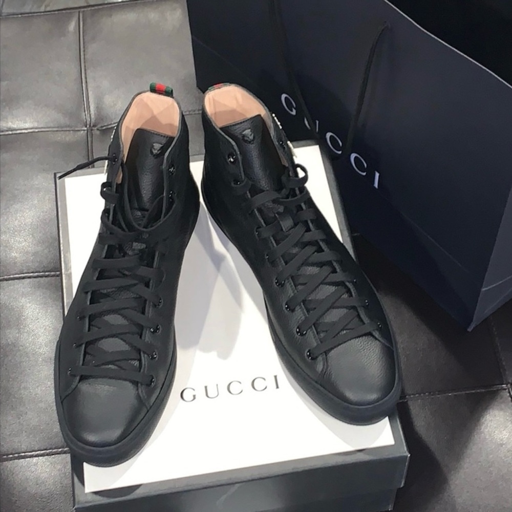 GUCCI  Black Kingsnake High Top Leather Sneaker - Picture 3 of 4